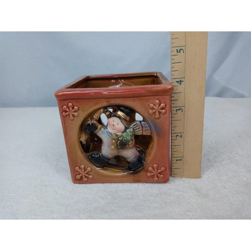Luminessence Porcelain‎ Candle Holder Winter Scene Square Ceramic Decor